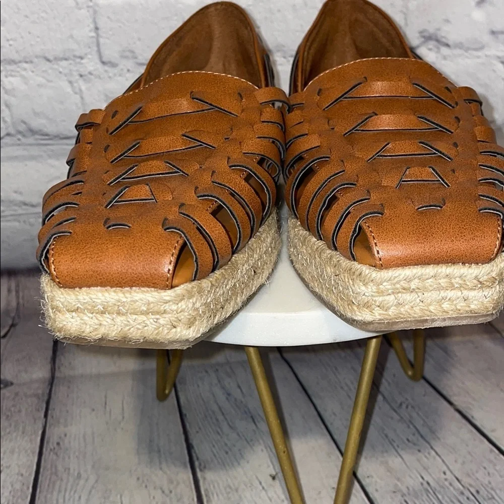 Sam & Libby Sintetico Brown Woven Espadrilles Sz 6.5